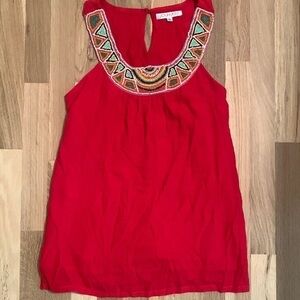 JOY Joy Multicolor Beaded Flowy Cotton Sleeveless Blouse Tank Top Red Women’s S